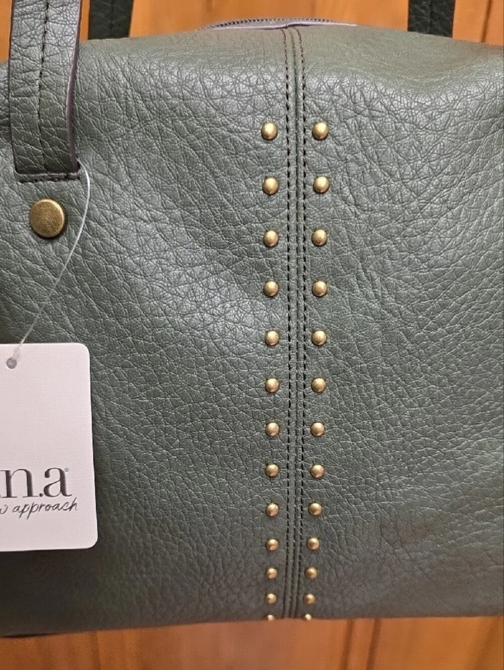 NEW a.n.a. Louise Satchel Faux Leather Studded Handbag Purse Avocado Green